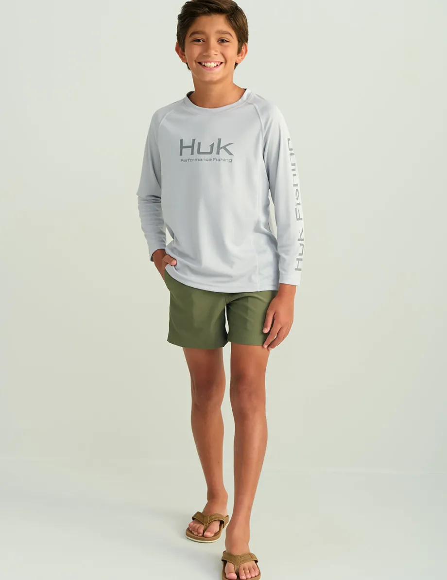 Huk Gear Performance Tops-Kids Pursuit Performance Crew Harbor Mist