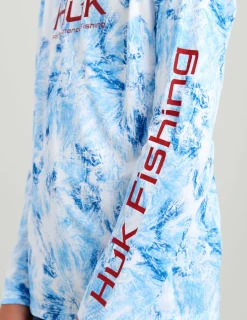 Huk Gear Performance Tops-Kids Pursuit Performance Crew Marolina Blue Aqua Dye