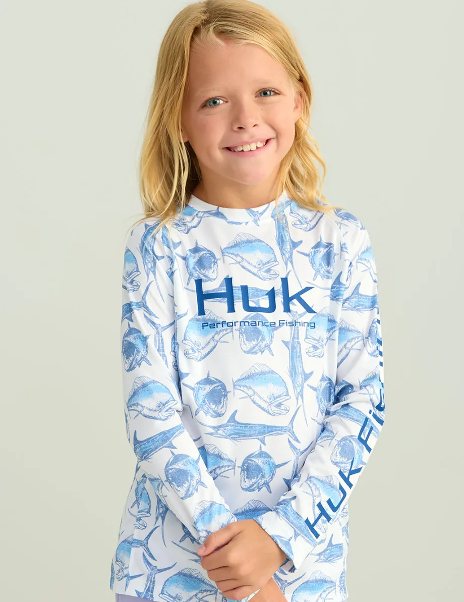 Huk Gear Performance Tops-Kids Pursuit Performance Crew Marolina Blue Slam Dunk