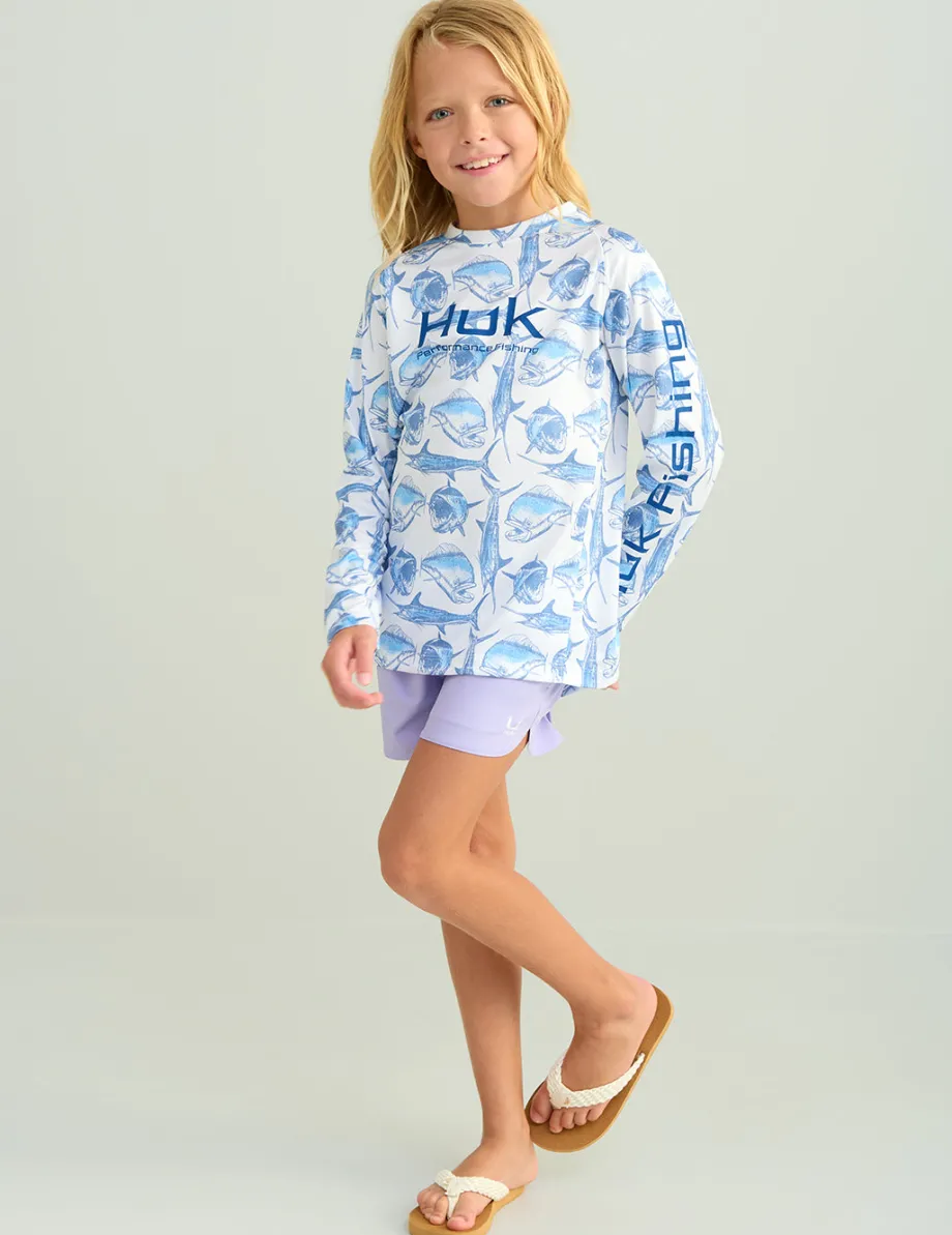 Huk Gear Performance Tops-Kids Pursuit Performance Crew Marolina Blue Slam Dunk