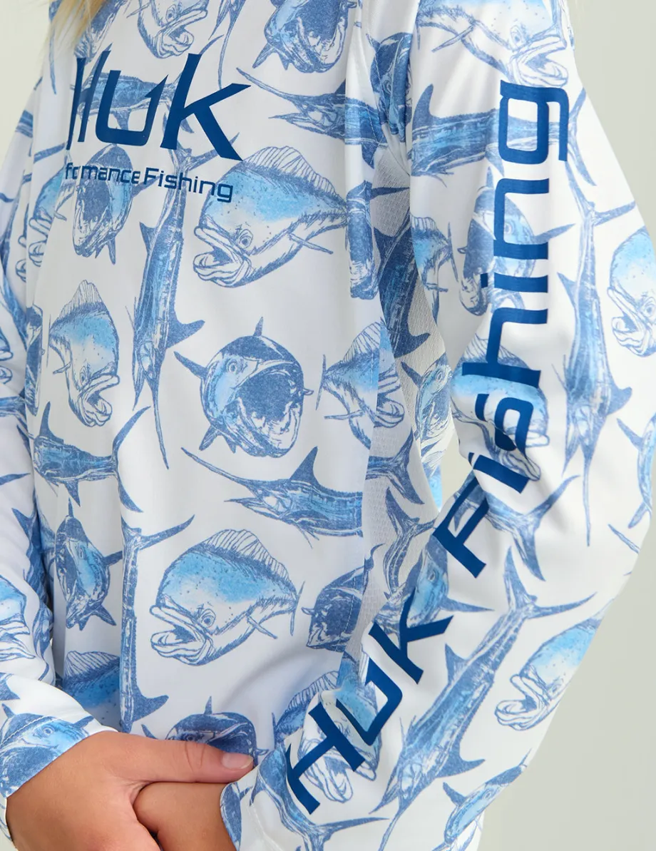 Huk Gear Performance Tops-Kids Pursuit Performance Crew Marolina Blue Slam Dunk