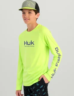 Huk Gear Performance Tops-Kids Pursuit Performance Crew Sharp Green
