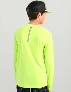 Huk Gear Performance Tops-Kids Pursuit Performance Crew Sharp Green