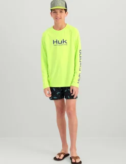 Huk Gear Performance Tops-Kids Pursuit Performance Crew Sharp Green