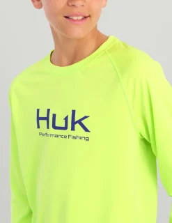Huk Gear Performance Tops-Kids Pursuit Performance Crew Sharp Green