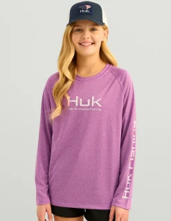 Huk Gear Performance Tops-Kids Pursuit Performance Crew Orchid Heather