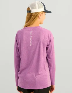 Huk Gear Performance Tops-Kids Pursuit Performance Crew Orchid Heather