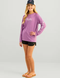 Huk Gear Performance Tops-Kids Pursuit Performance Crew Orchid Heather
