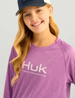 Huk Gear Performance Tops-Kids Pursuit Performance Crew Orchid Heather