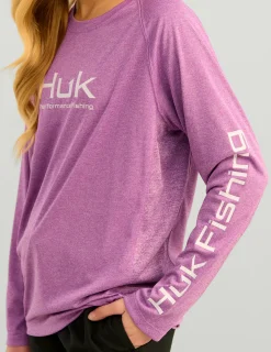 Huk Gear Performance Tops-Kids Pursuit Performance Crew Orchid Heather