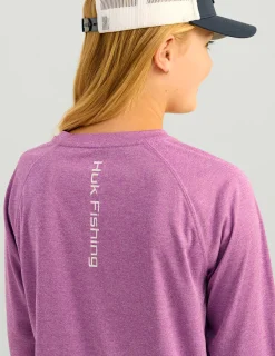 Huk Gear Performance Tops-Kids Pursuit Performance Crew Orchid Heather