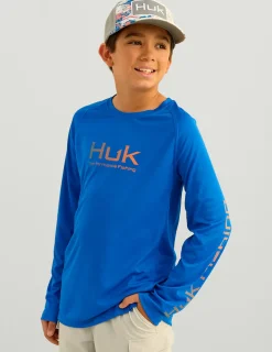 Huk Gear Performance Tops-Kids Pursuit Performance Crew Ocean Blue