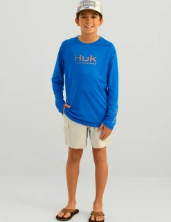 Huk Gear Performance Tops-Kids Pursuit Performance Crew Ocean Blue