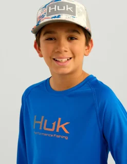 Huk Gear Performance Tops-Kids Pursuit Performance Crew Ocean Blue