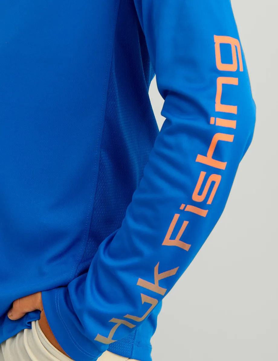Huk Gear Performance Tops-Kids Pursuit Performance Crew Ocean Blue
