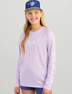 Huk Gear Performance Tops-Kids Pursuit Performance Crew Orchid Bloom