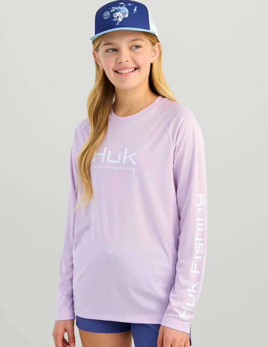 Huk Gear Performance Tops-Kids Pursuit Performance Crew Orchid Bloom