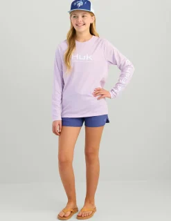 Huk Gear Performance Tops-Kids Pursuit Performance Crew Orchid Bloom