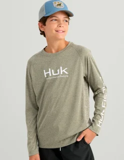 Huk Gear Performance Tops-Kids Pursuit Performance Crew Moss Heather