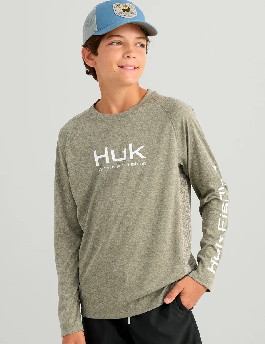 Huk Gear Performance Tops-Kids Pursuit Performance Crew Moss Heather