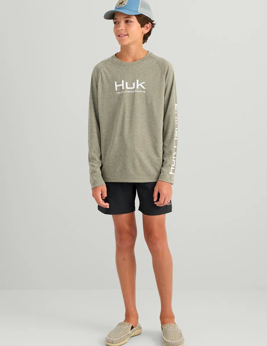 Huk Gear Performance Tops-Kids Pursuit Performance Crew Moss Heather