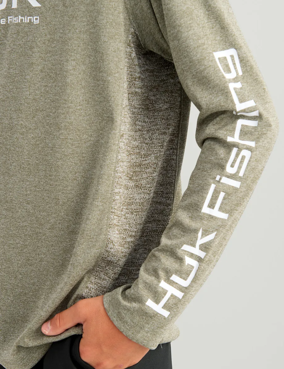 Huk Gear Performance Tops-Kids Pursuit Performance Crew Moss Heather