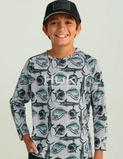 Huk Gear Performance Tops-Kids Pursuit Performance Crew Storm Blue Slam Dunk