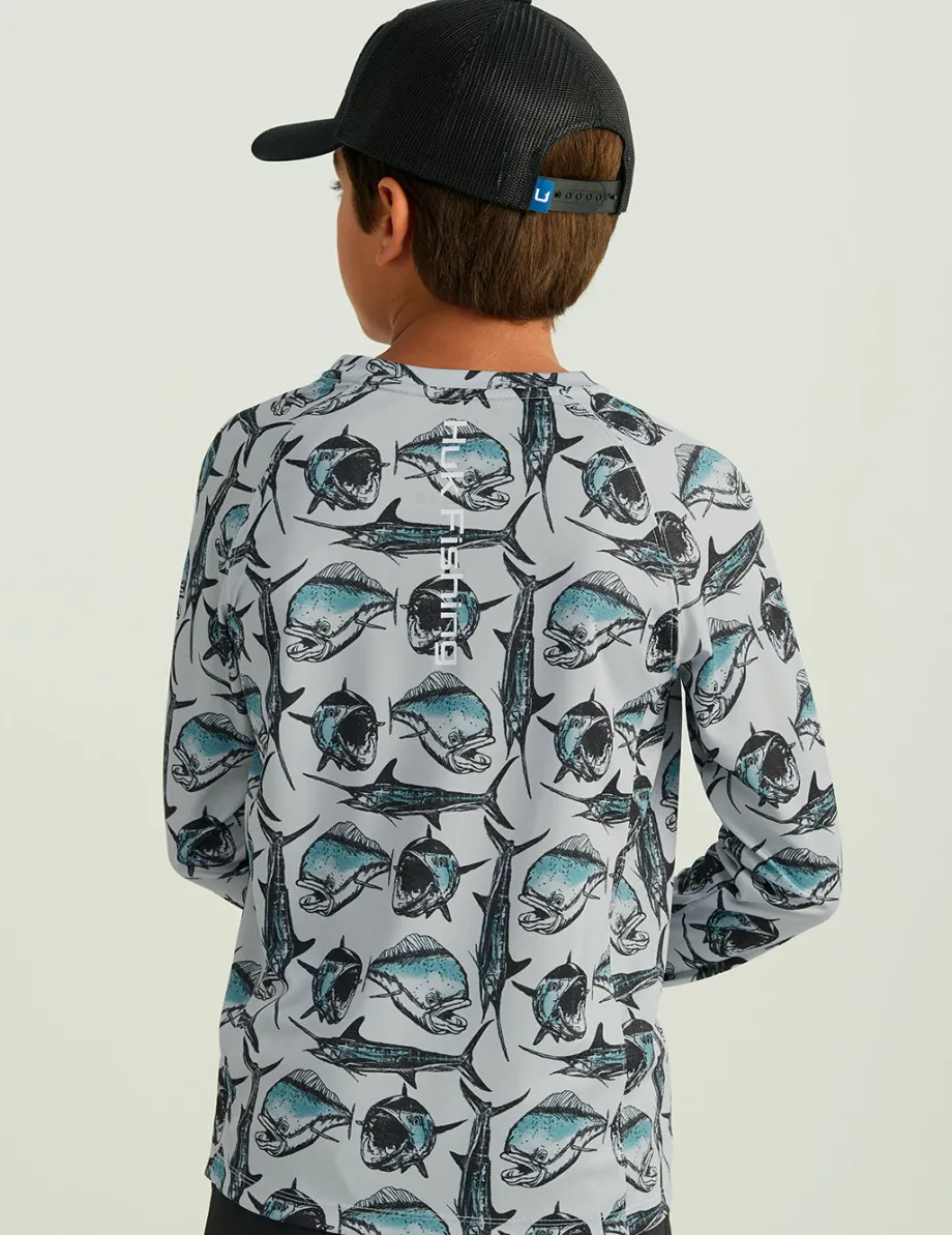 Huk Gear Performance Tops-Kids Pursuit Performance Crew Storm Blue Slam Dunk