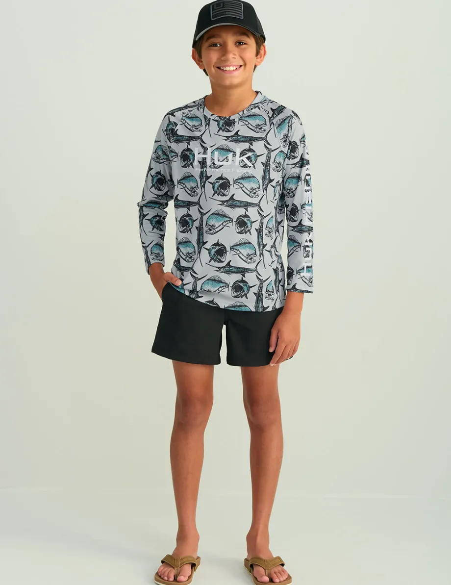 Huk Gear Performance Tops-Kids Pursuit Performance Crew Storm Blue Slam Dunk