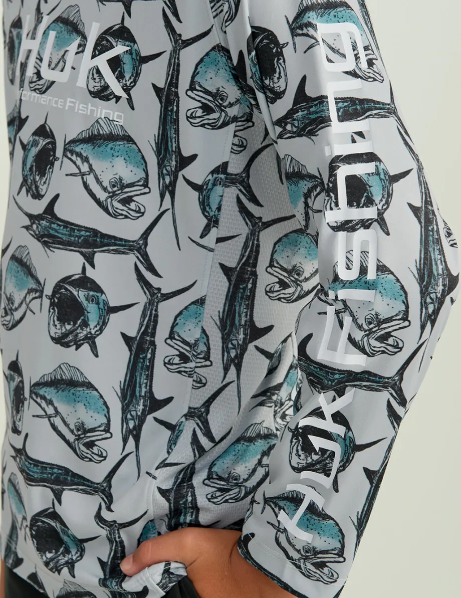Huk Gear Performance Tops-Kids Pursuit Performance Crew Storm Blue Slam Dunk