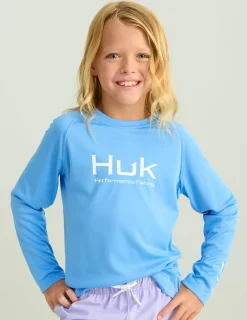 Huk Gear Performance Tops-Kids Pursuit Performance Crew Marolina Blue