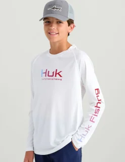 Huk Gear Performance Tops-Kids Pursuit Performance Crew White