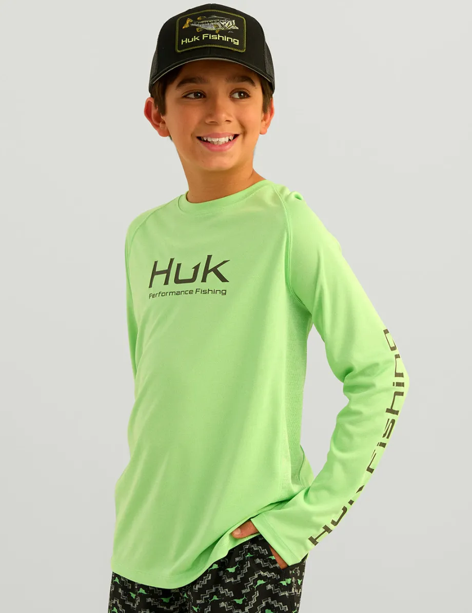 Huk Gear Performance Tops-Kids Pursuit Performance Crew Summer Green Heather