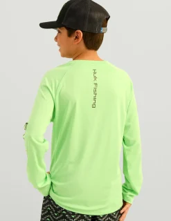 Huk Gear Performance Tops-Kids Pursuit Performance Crew Summer Green Heather