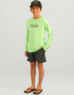Huk Gear Performance Tops-Kids Pursuit Performance Crew Summer Green Heather