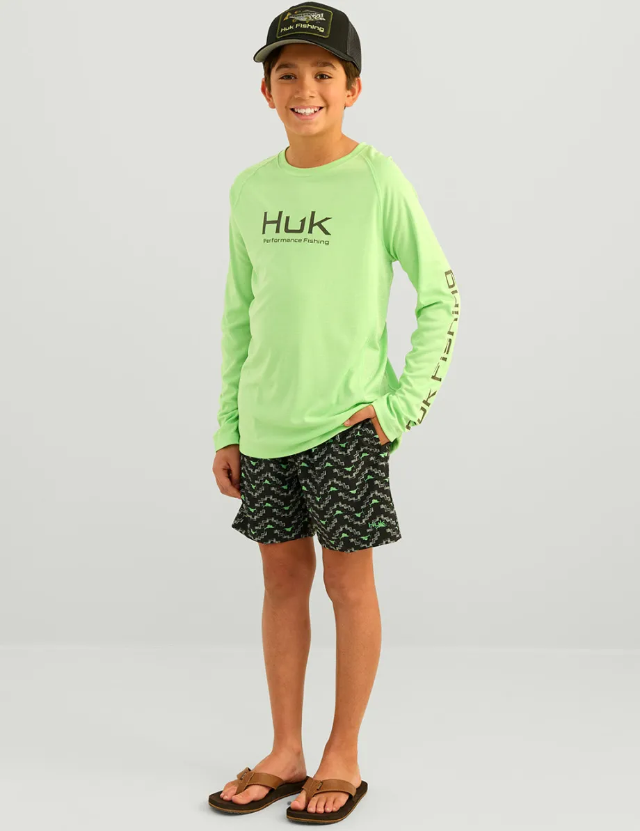 Huk Gear Performance Tops-Kids Pursuit Performance Crew Summer Green Heather