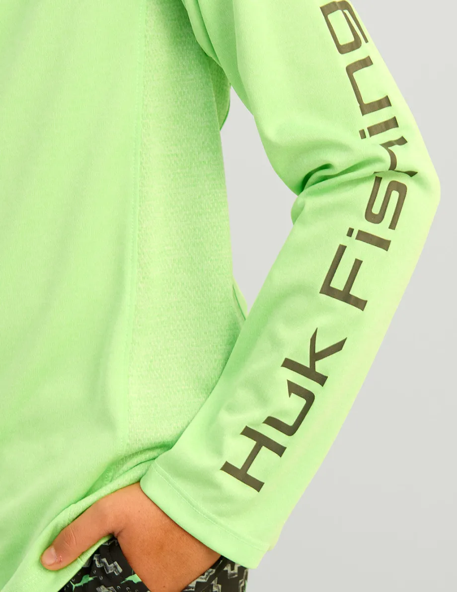 Huk Gear Performance Tops-Kids Pursuit Performance Crew Summer Green Heather