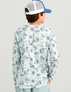 Huk Gear Performance Tops-Kids Pursuit Performance Crew Volcanic Ash Space Palm