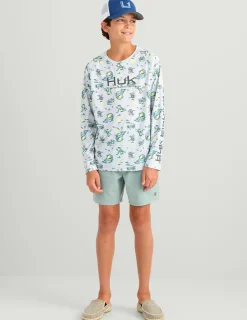 Huk Gear Performance Tops-Kids Pursuit Performance Crew Volcanic Ash Space Palm