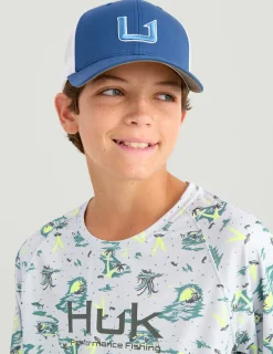 Huk Gear Performance Tops-Kids Pursuit Performance Crew Volcanic Ash Space Palm
