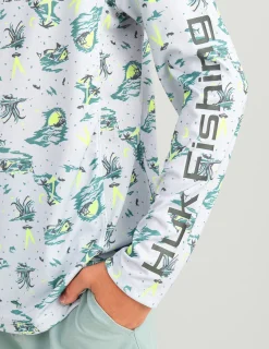Huk Gear Performance Tops-Kids Pursuit Performance Crew Volcanic Ash Space Palm
