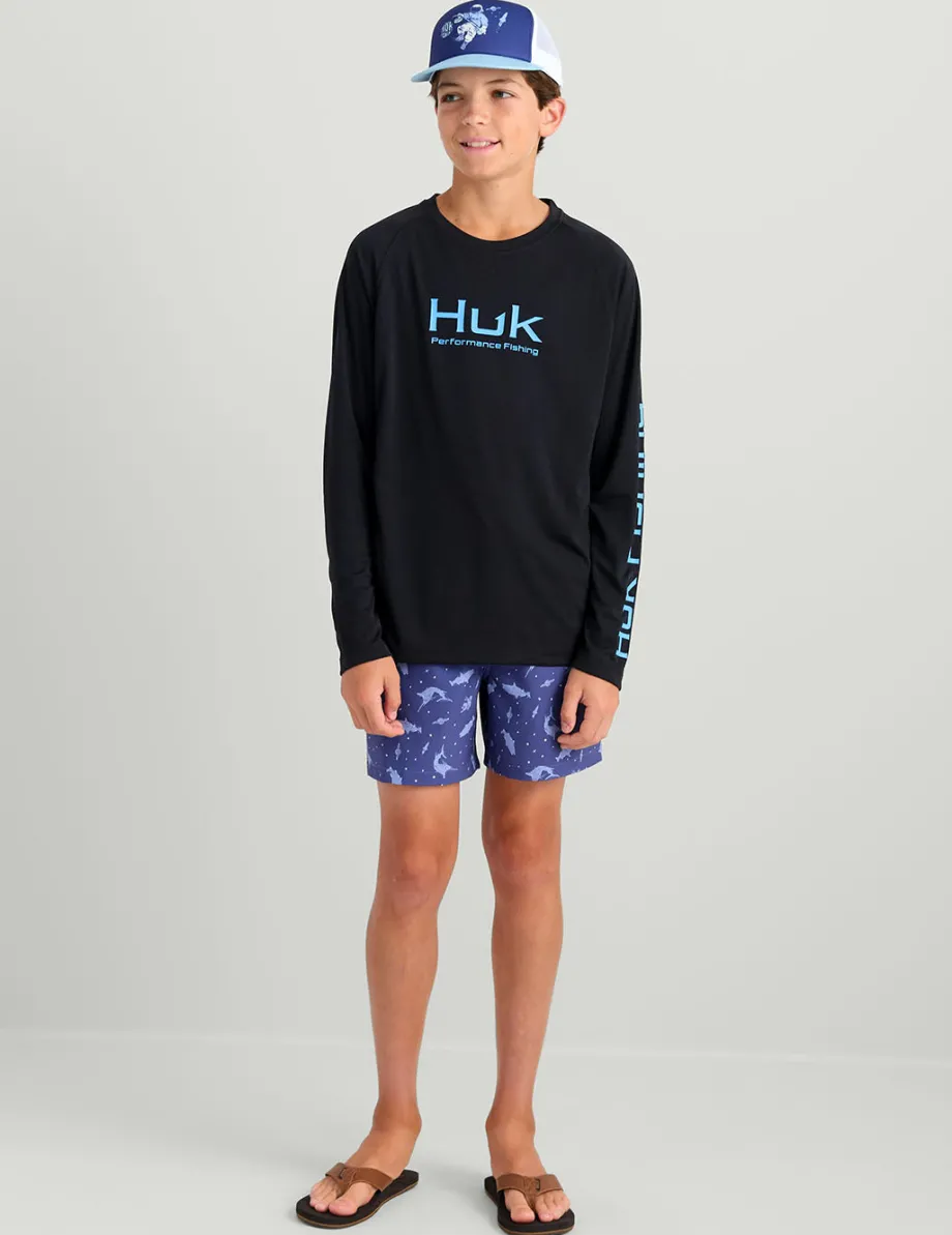 Huk Gear Performance Tops-Kids Pursuit Performance Crew Black