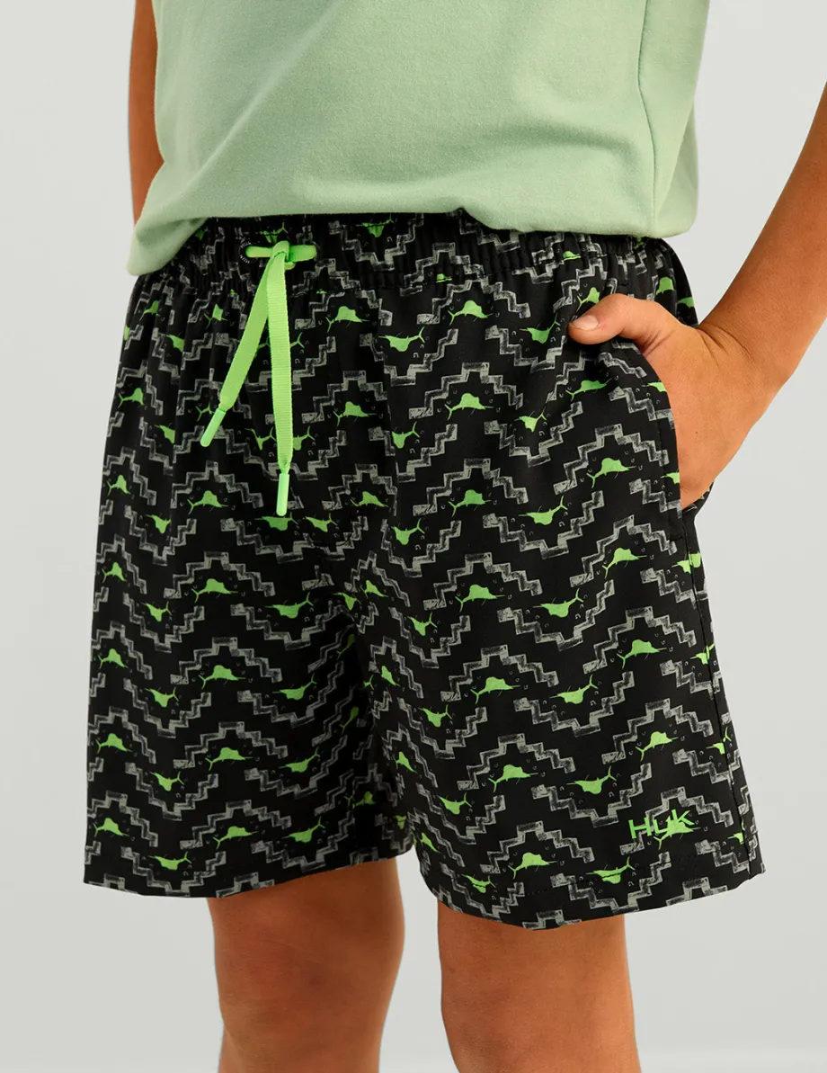 Huk Gear Swim-Kids Pursuit Volley Swim Short Black Marlin Pyramid