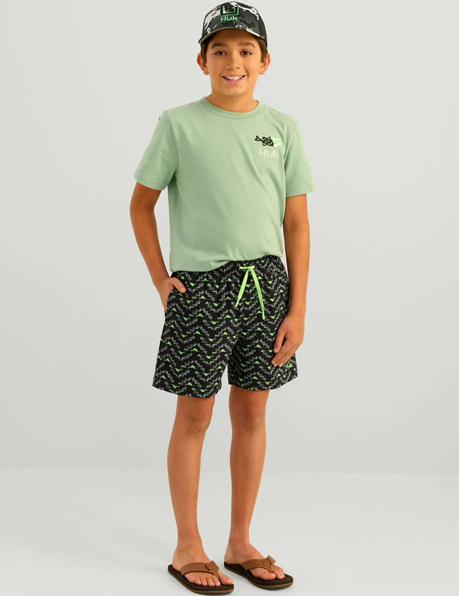 Huk Gear Swim-Kids Pursuit Volley Swim Short Black Marlin Pyramid