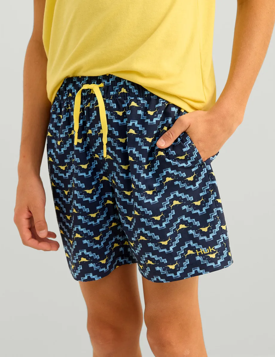 Huk Gear Swim-Kids Pursuit Volley Swim Short Marolina Blue Marlin Pyramid