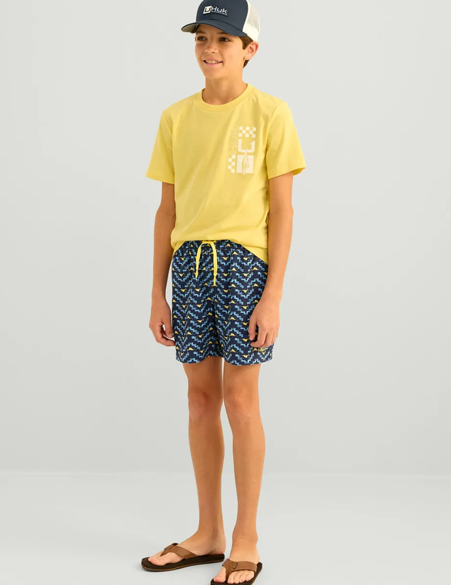 Huk Gear Swim-Kids Pursuit Volley Swim Short Marolina Blue Marlin Pyramid