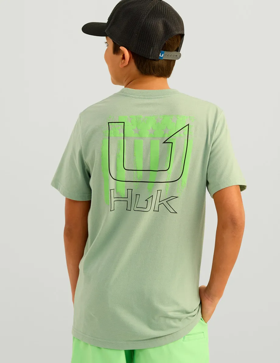 Huk Gear T-Shirts-Kids Salute Tee Fog Green