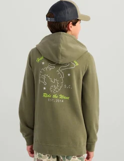 Huk Gear Hoodies & Pullovers-Kids Sea Horse Cotton Fleece Moss