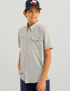 Huk Gear Button Downs-Kids Tide Point Short Sleeve Button Down Harbor Mist