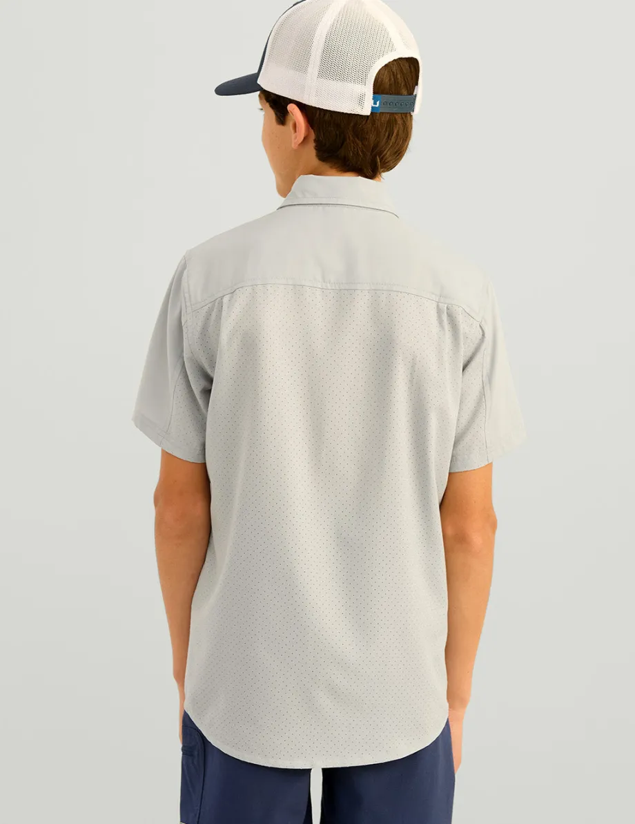 Huk Gear Button Downs-Kids Tide Point Short Sleeve Button Down Harbor Mist